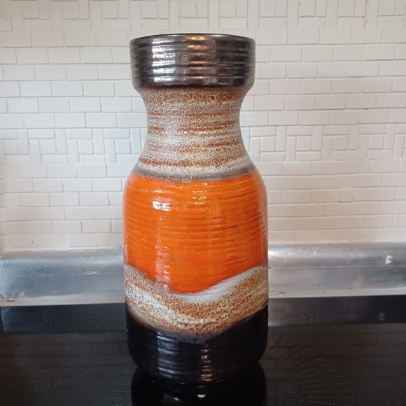 Vintage Carstens Retro Fat Lava W Germany Orange Brown Ceramic Vase - Picture 5 of 12